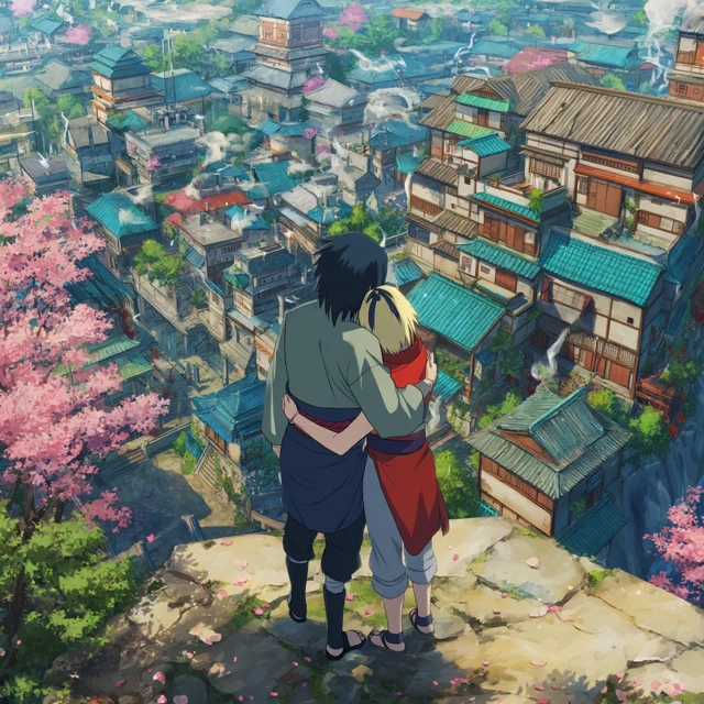Itachi and Sakura Embrace Konoha View
