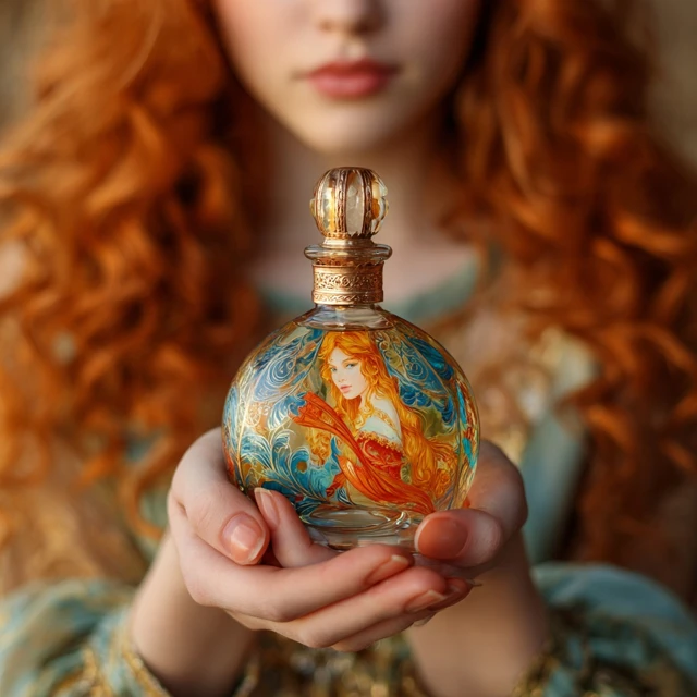 Magic Perfume Bottle with Red Haired Woman
