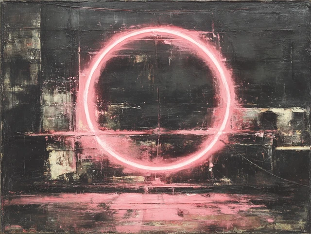 Pink Portal Abstract Art on Black Background