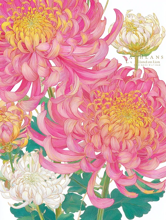 Pink Chrysanthemum Flowers Art Drawing