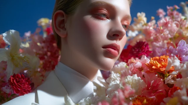 Floral Personification Female Model in White Suit