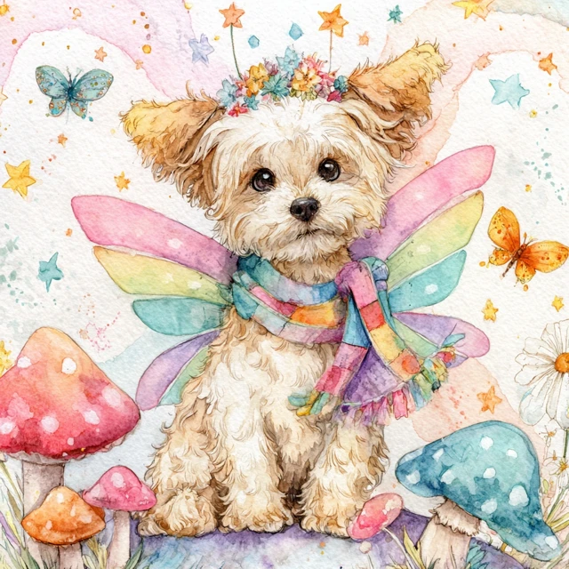 Fairy Dog Watercolor Illustration Magical Pet Art