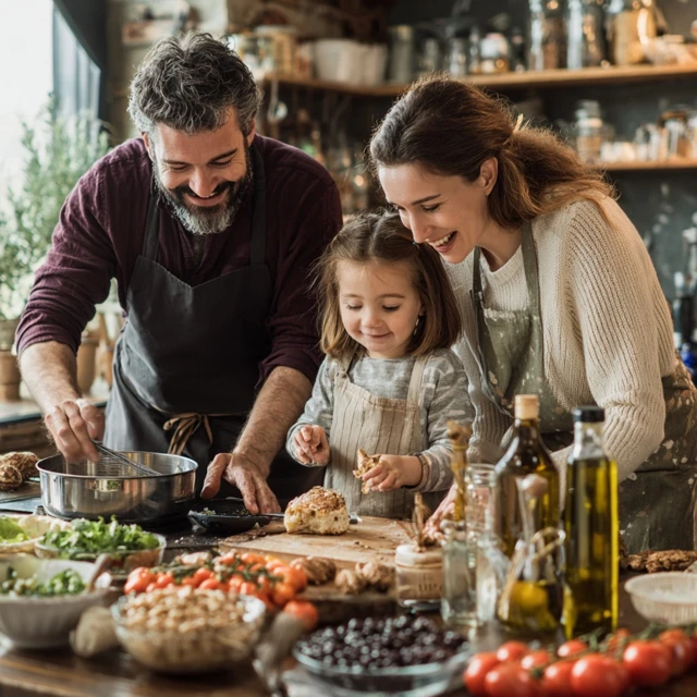 Happy Family Cooking in Kitchen Photo