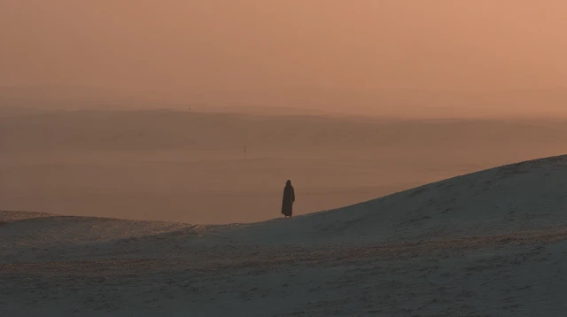 Solitary Figure Walking Desert Dunes Photography