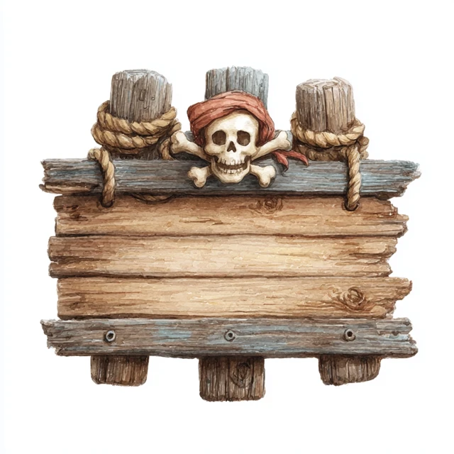 Pirate Signboard Cartoon Watercolor Illustration