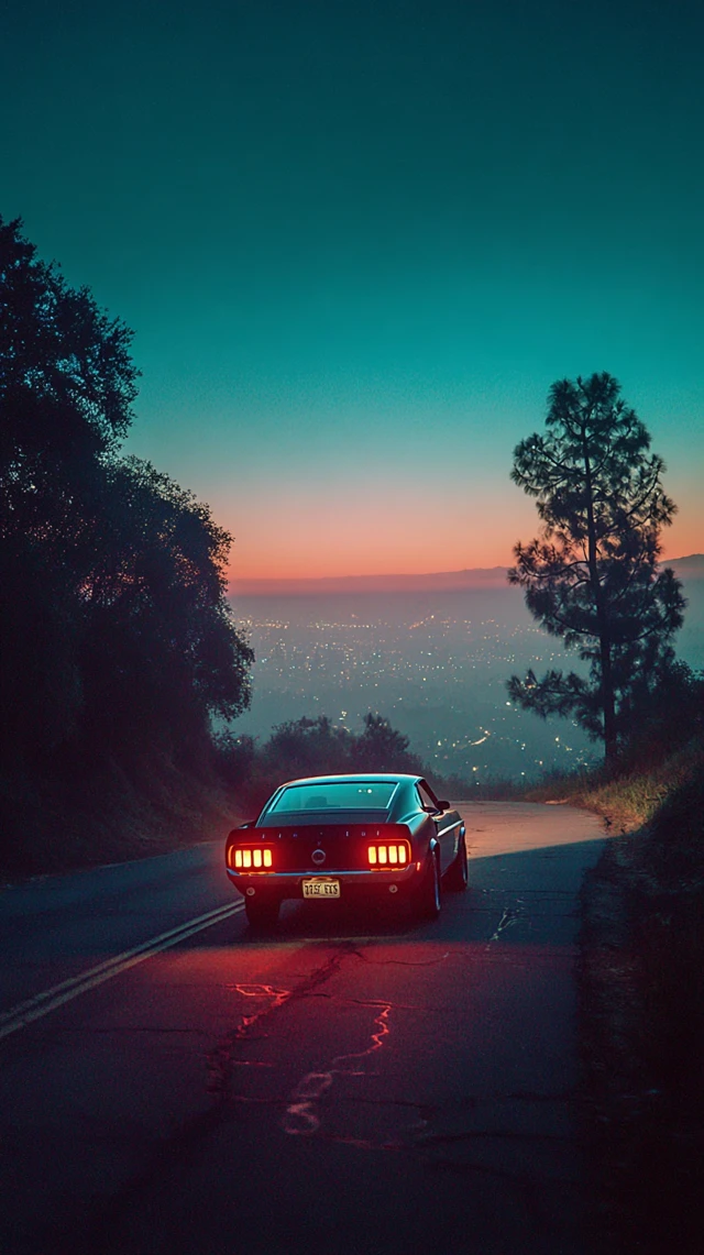 Vintage Muscle Car Drives Through LA at Dusk