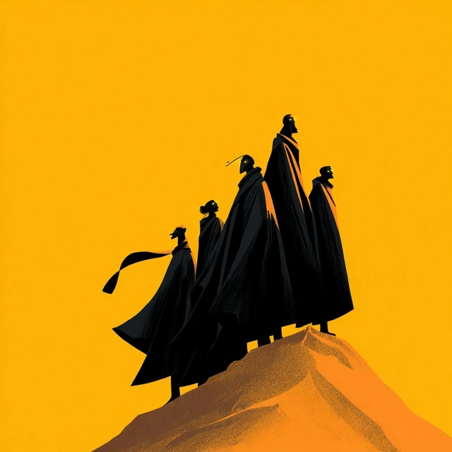 Powerful Figures on a Mountain Peak Illustration