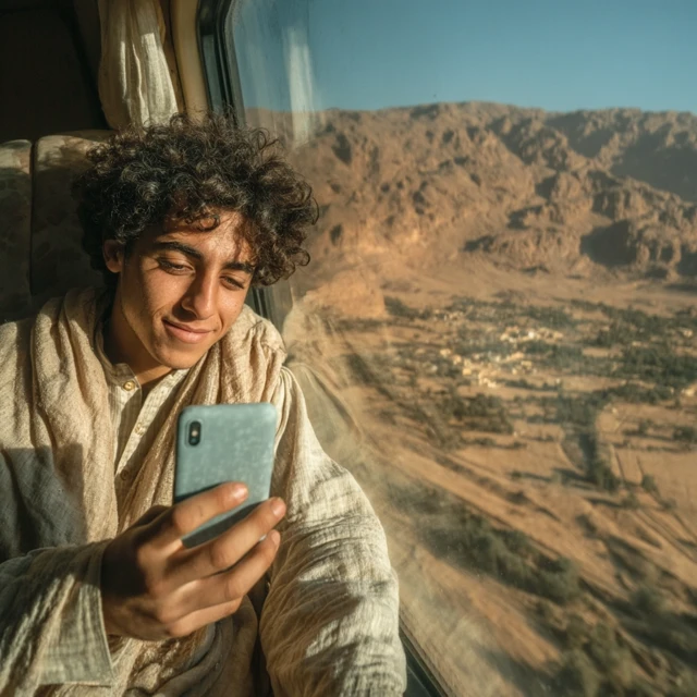 Saudi Man Taking Photo in Desert Landscape