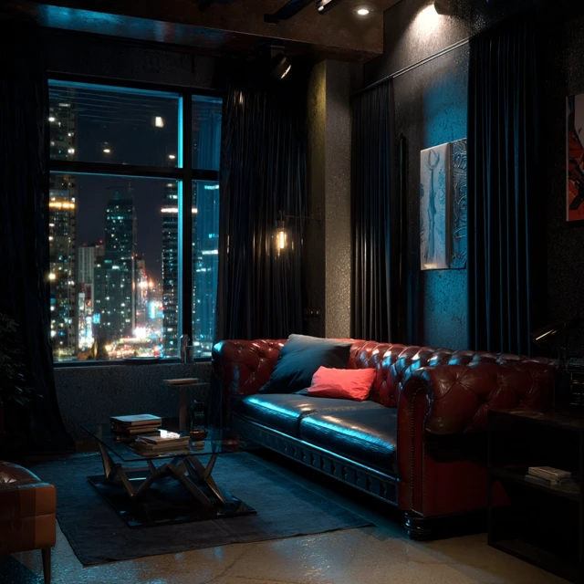 Luxury Apartment Interior Night City View