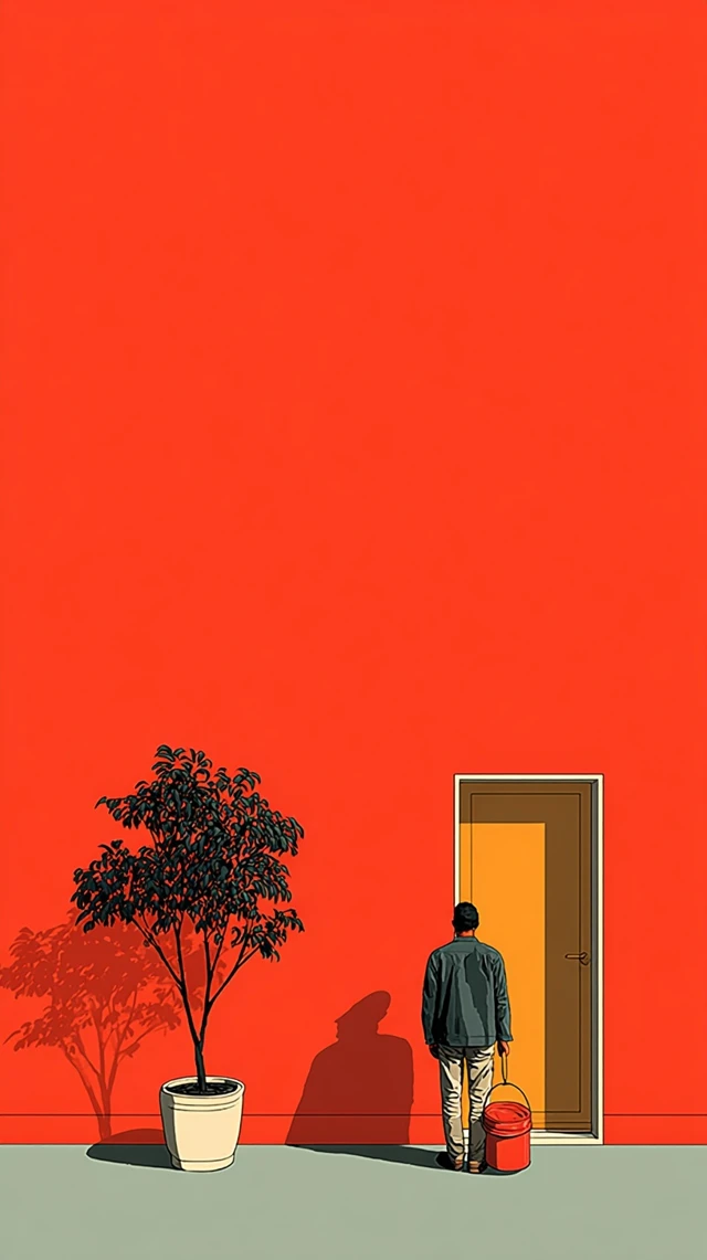 Minimalist Art A Person By A Door