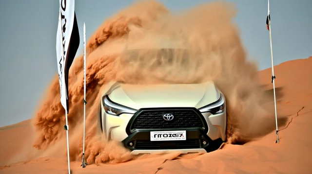 Toyota Corolla in the Desert Cinematic Scene