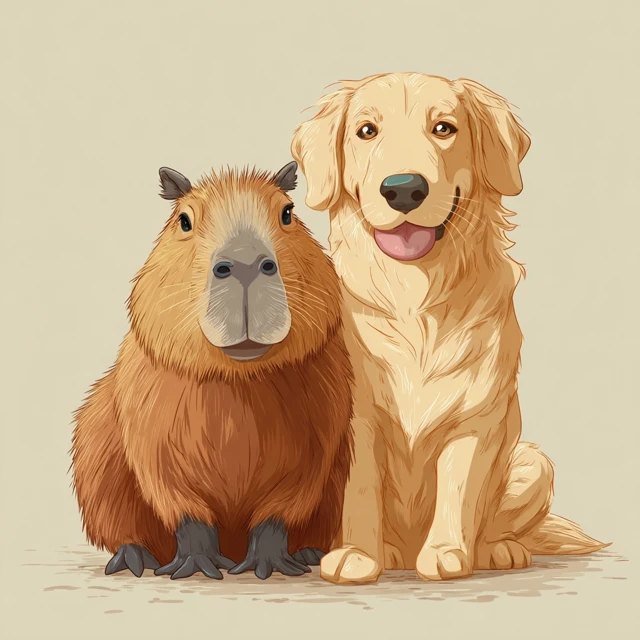 Capybara and Golden Retriever Cute Cartoon Avatar