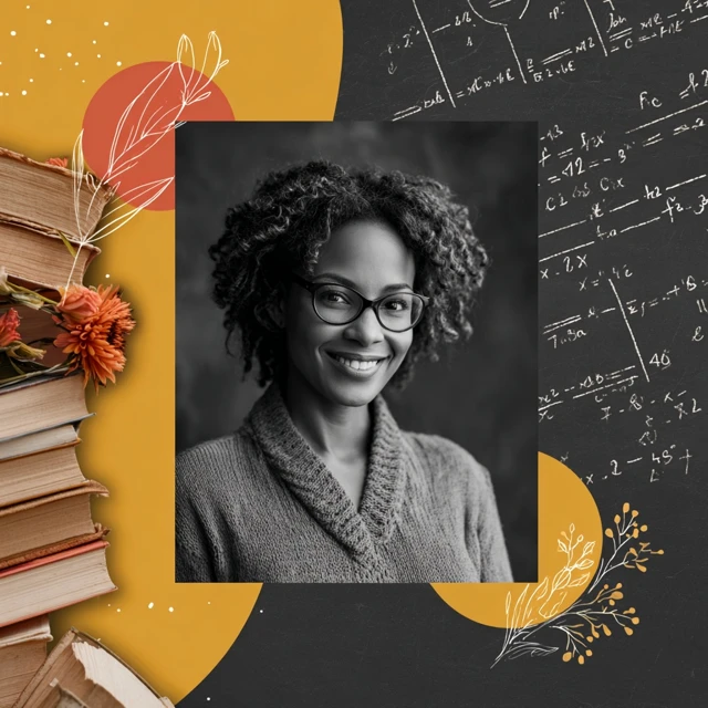 Math Teacher on Chalkboard Warm and Professional