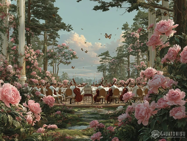 Orchestra in a Floral Paradise Dreamy Surreal Art