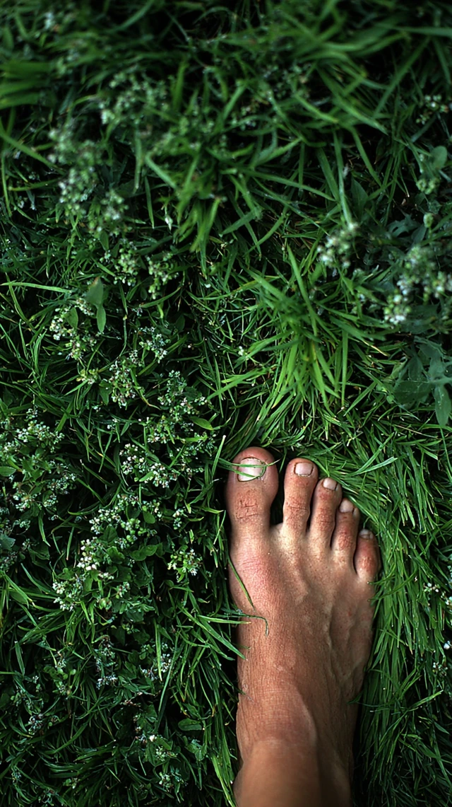 Foot on the lawn Stock photo of bare foot in grass