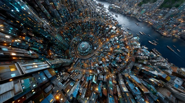 Aerial Cityscape Contrasting Heat and Coolness