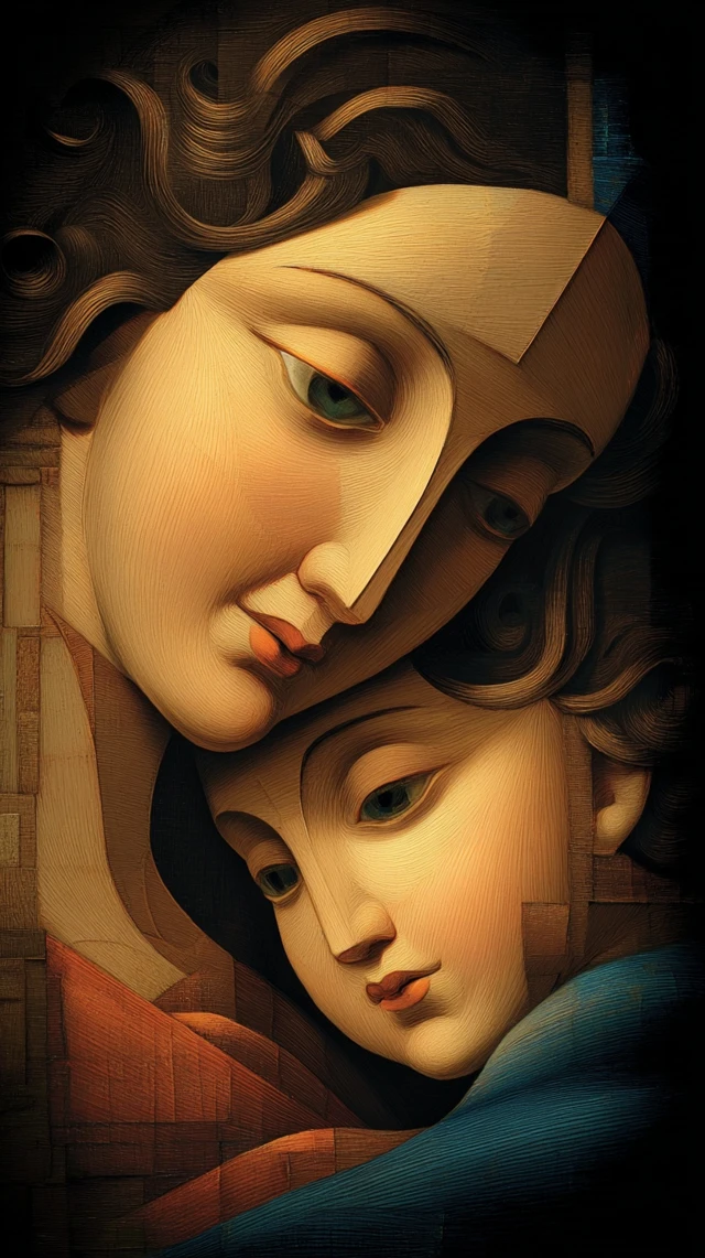 Mother and Child Geometrically Stylized Art