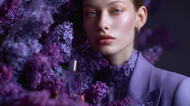Elegant Purple Flower Personification Female Model
