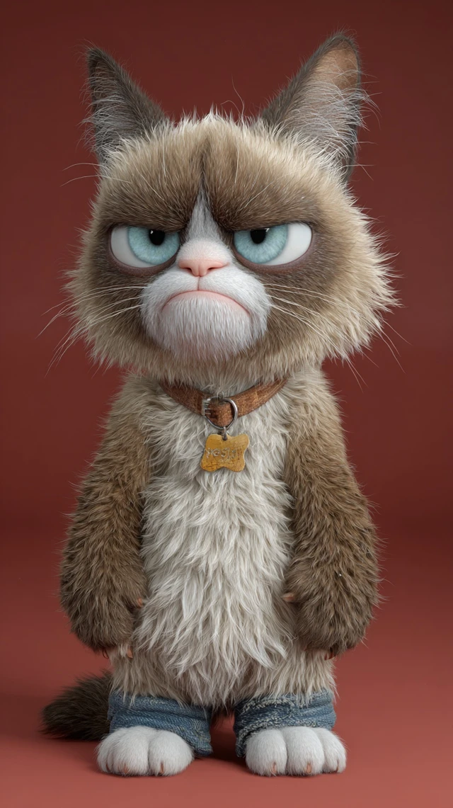 Grumpy Crunchy 3D Cat Portrait Hyperrealistic