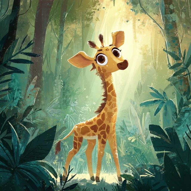 Cartoon Giraffe in Jungle Childrens Storybook Style