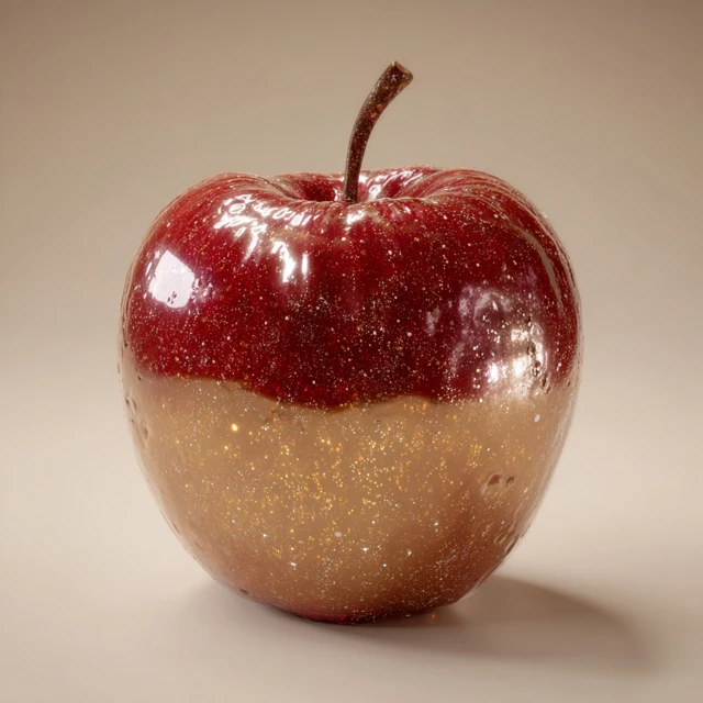 Iridescent Glass Apple Art Design on Black Background