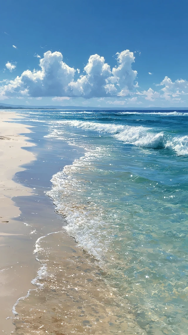 Photorealistic Beach Scene Ocean Waves Clear Sky