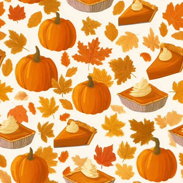 Autumn Seamless Pattern Pumpkins Pie Leaves Digital Art