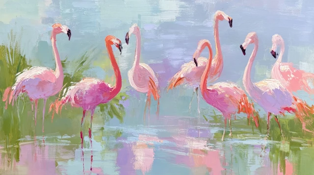 Flamingos Gouache Painting Textured Finish Art