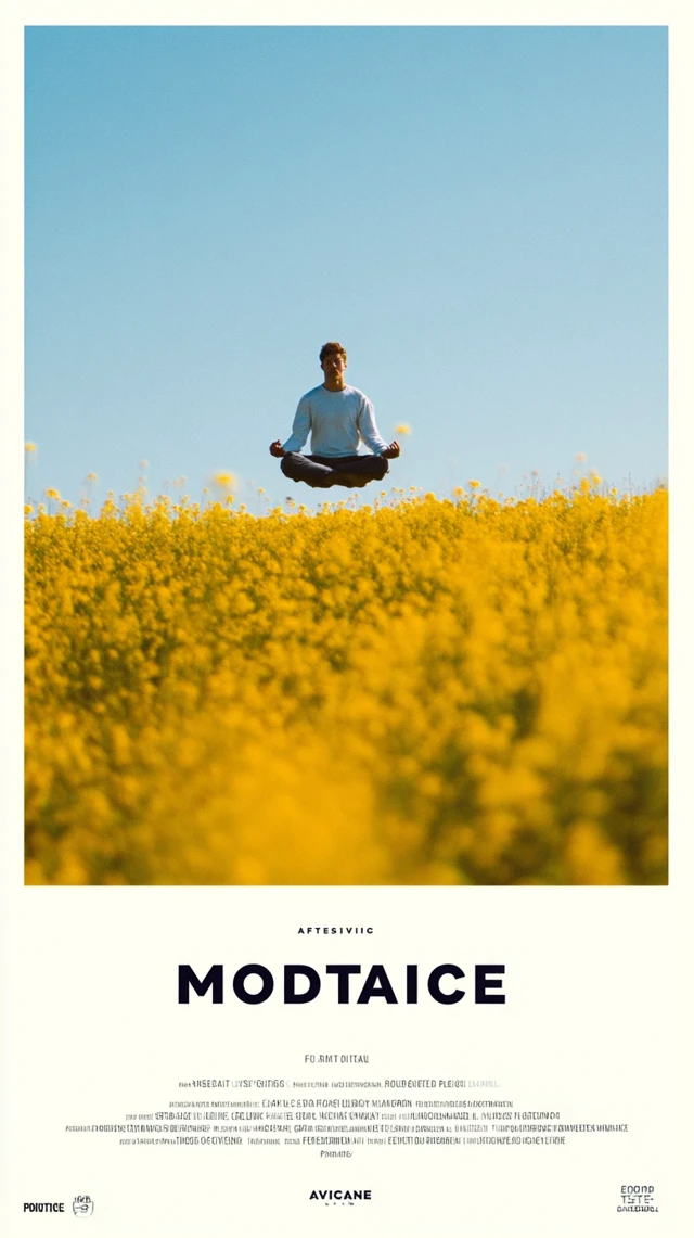Meditating Figure Levitation in Flower Field Photo