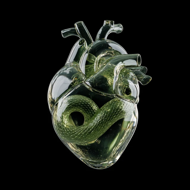 Crystal Heart and Jade Serpent Surreal Art