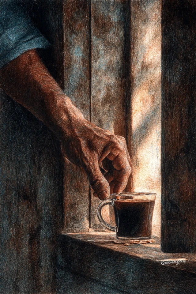 Morning Coffee and Biscuit Colour Pencil Sketch Malaysia