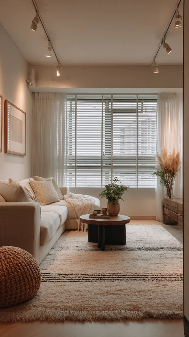 Modern HDB Room Design with Natural Tones and Soft Lighting