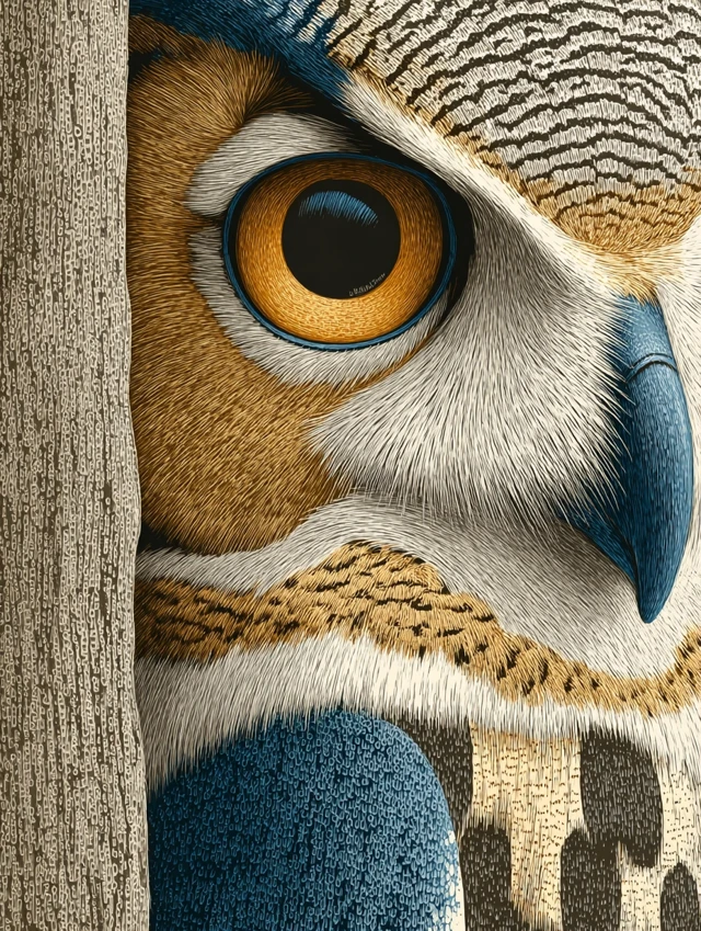 Wise Old Owl Hand Drawn Art