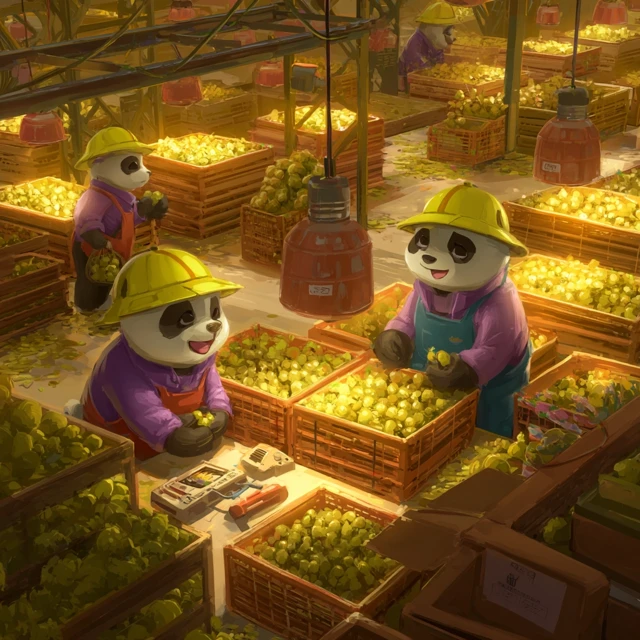 Panda Fruit Farmers Sorting Lychee in a Warehouse