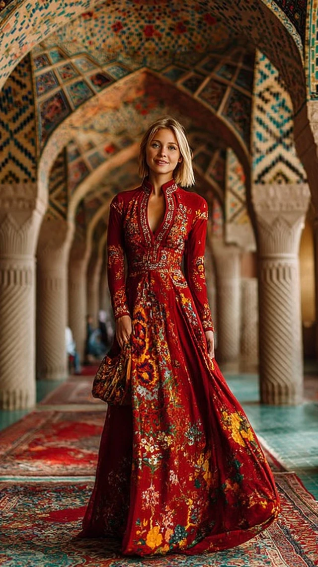 Woman in Red Gown at Nasir al Molk Mosque Iran