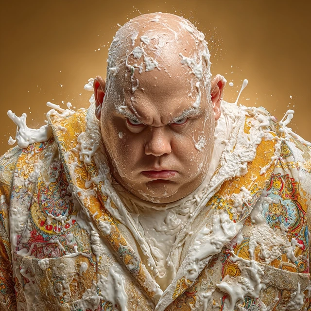 Realistic Photo Fat Bald Man Coconut Milk 4K Ultra HQ