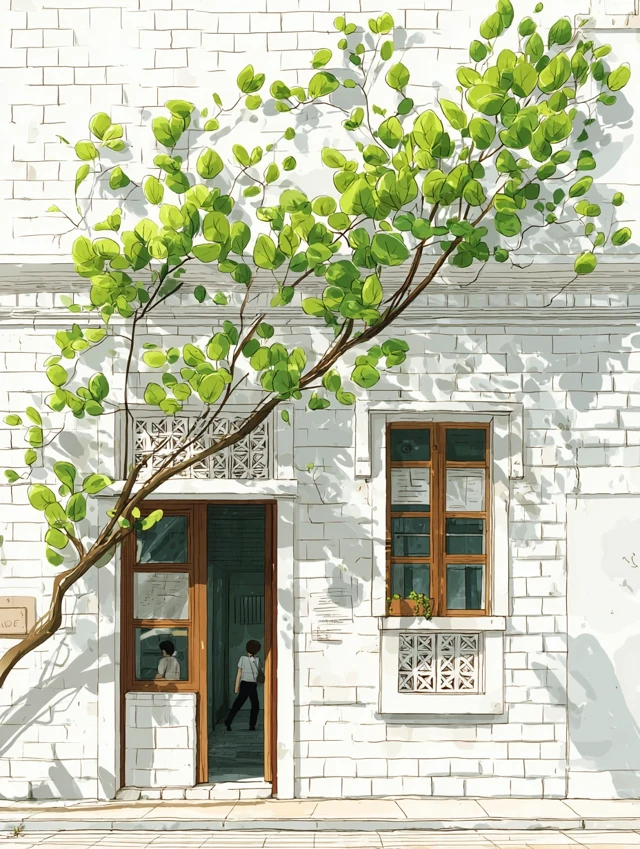 Hand Drawn Cityscape Illustration with Lush Vines