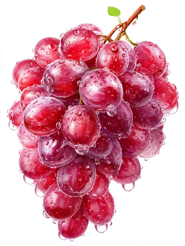 Photorealistic Grapes with Water Droplets Fresh Fruit Cluster