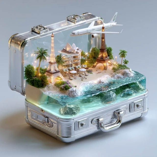Miniature World in a Suitcase Dream Travel Scene