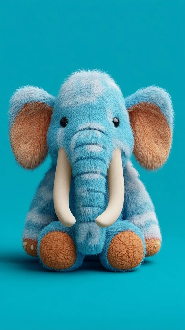 Blue Baby Mammoth Plush Toy Cartoony Design