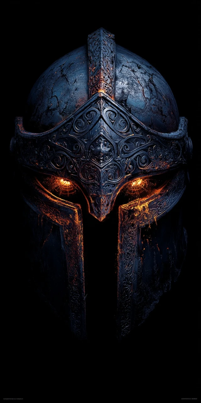 Dark Fantasy Helmet with Glowing Eyes Wallpaper