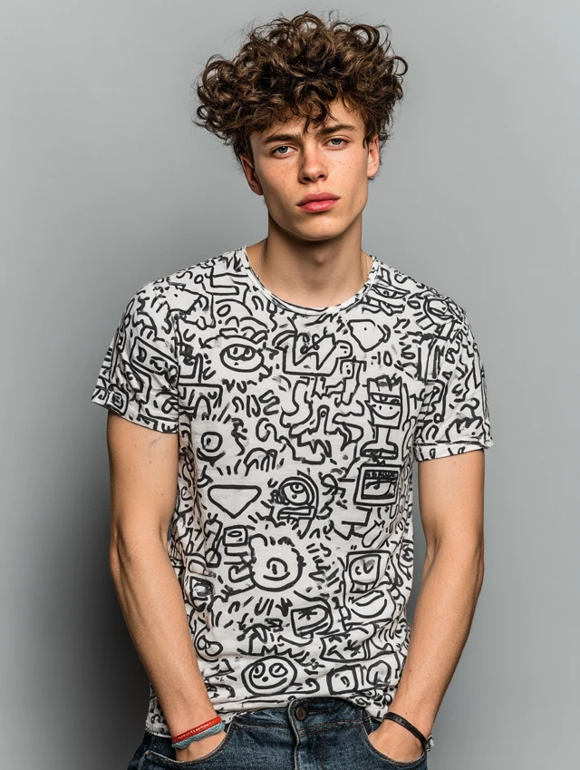 Young Male Model in Pop Art TShirt and Jeans