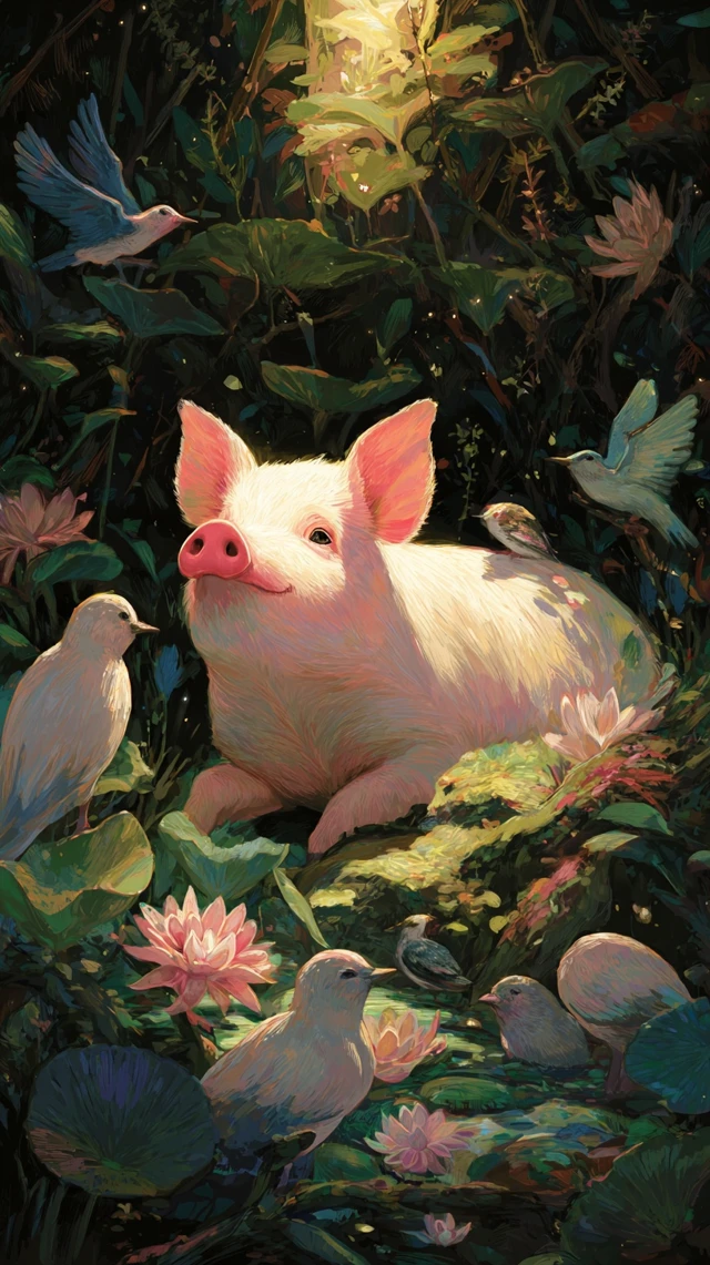 Pigs in Paradise Birds Flowers and Lush Gardens