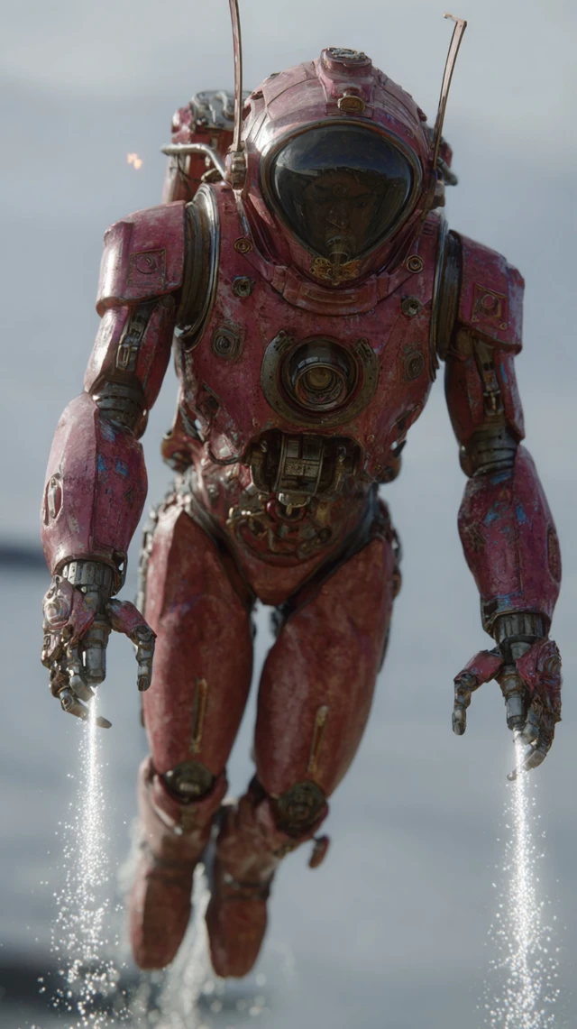 Giant Mecha Firefighter Robot over New York Harbor