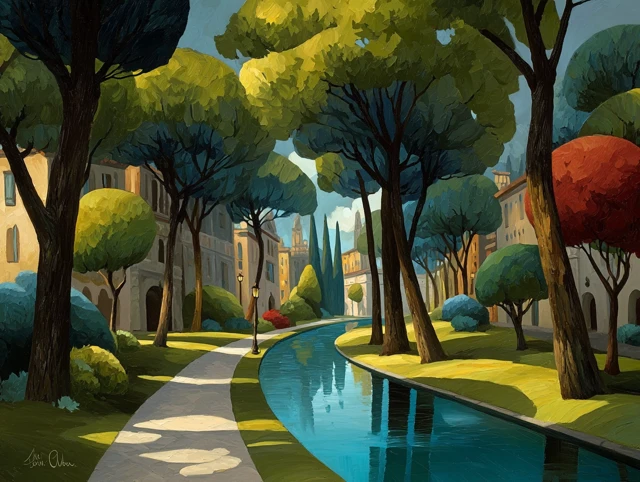 Palette Knife Park Painting Landscape Art