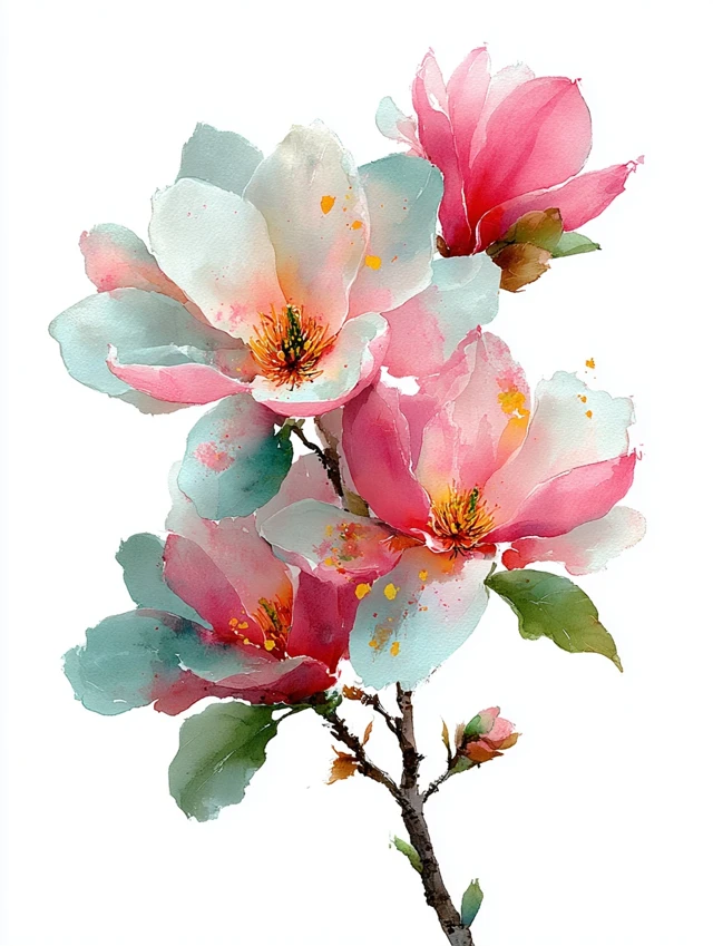 Watercolor Magnolia Flower Art