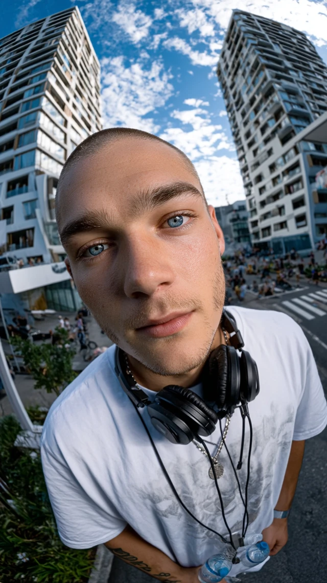 Urban Portrait Young Man Streetwear Fisheye Lens