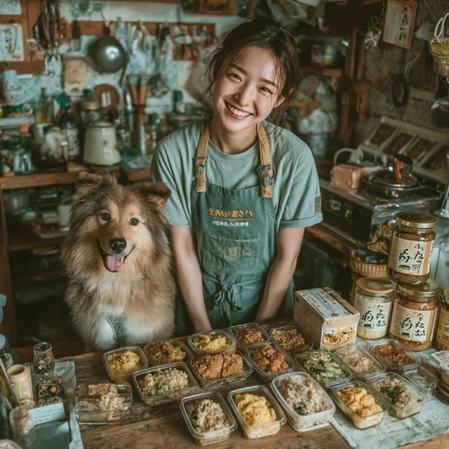 Homemade Bento Box Lunch with Cute Dog and Delicious Food