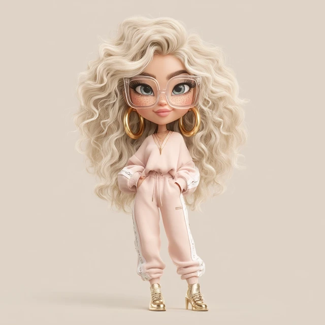 Chibi Illustration Blonde Woman with Glasses