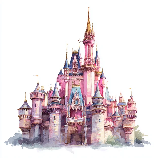 Pink Watercolor Princess Castle Illustration